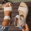 Women's Peep-Toe Casual Sandals With Velcro Strap, Roman Style Outdoor Footwear, Available In Large Sizes.