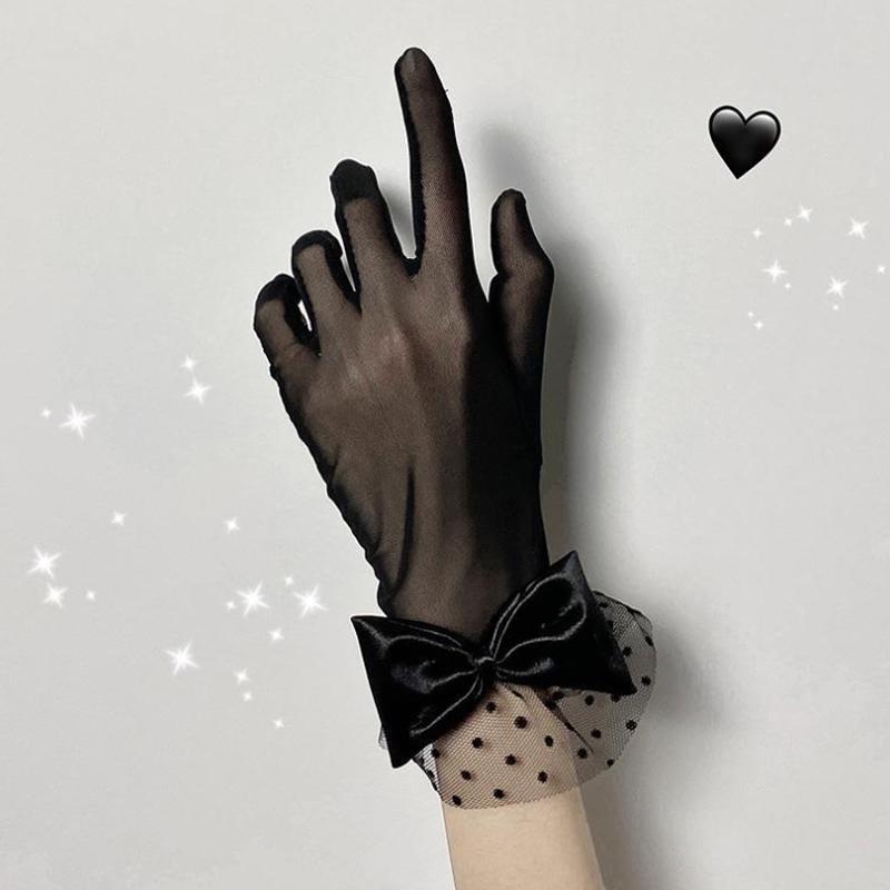 Women Black Summer Uv-Proof Driving Gloves Mesh Fishnet Gloves Lace Mittens Full Finger Girls Lace Fashion Gloves