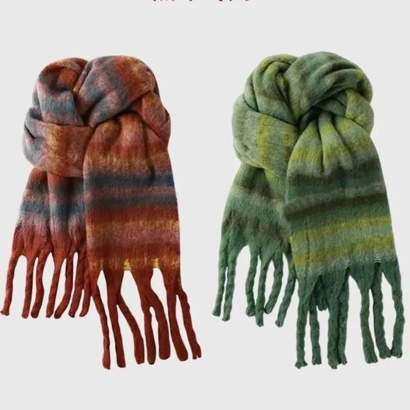 Korean Fashion Winter Imitation Cashmere Long Scarf Student Neck Thick Warm Shawl Women Tassel Scarf Blanket Thickening