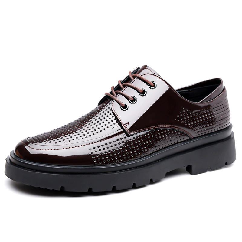 Summer Fashion Formal Men Shoes Punch Lace Breathable Hollow Business Dress Shoes Genuine Leather Casual Sandals Oxfords