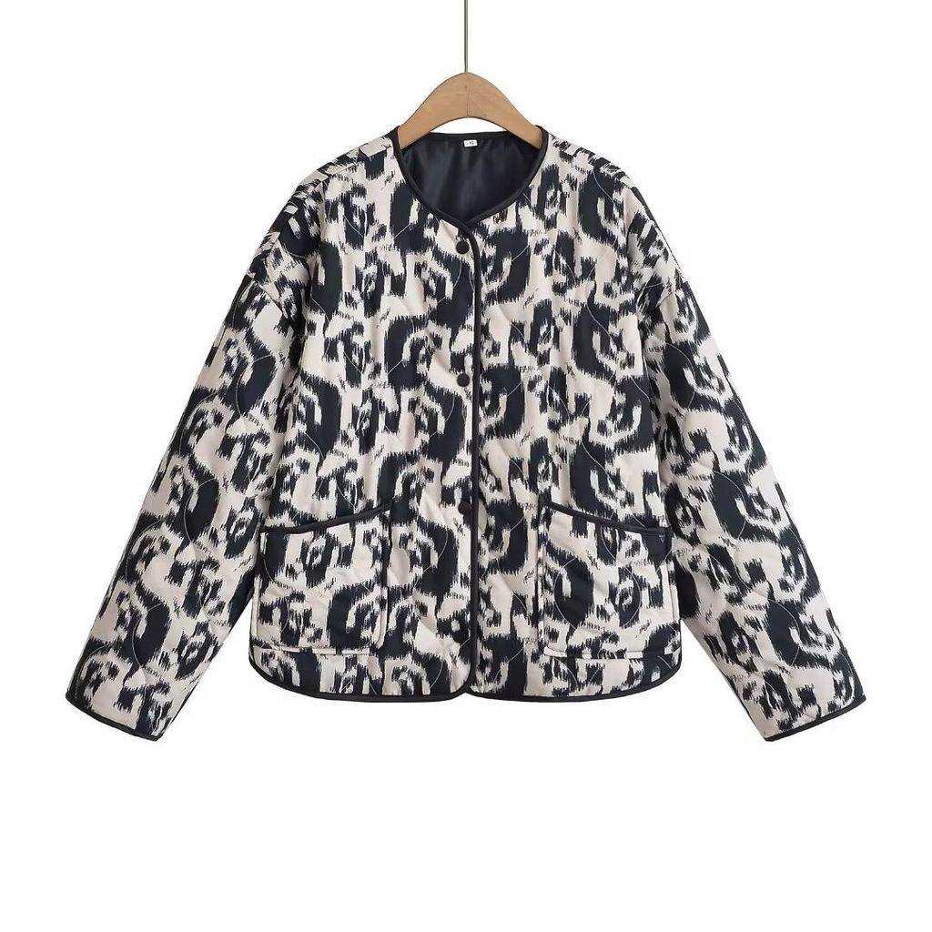 2024 Autumn Women's Cotton Animal Print Jacket - European & American Style Fashion
