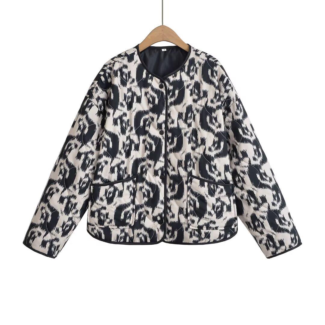 

2024 Осенняя женская хлопковая куртка с анималистичным принтом - Мода в европейском и американском стиле M