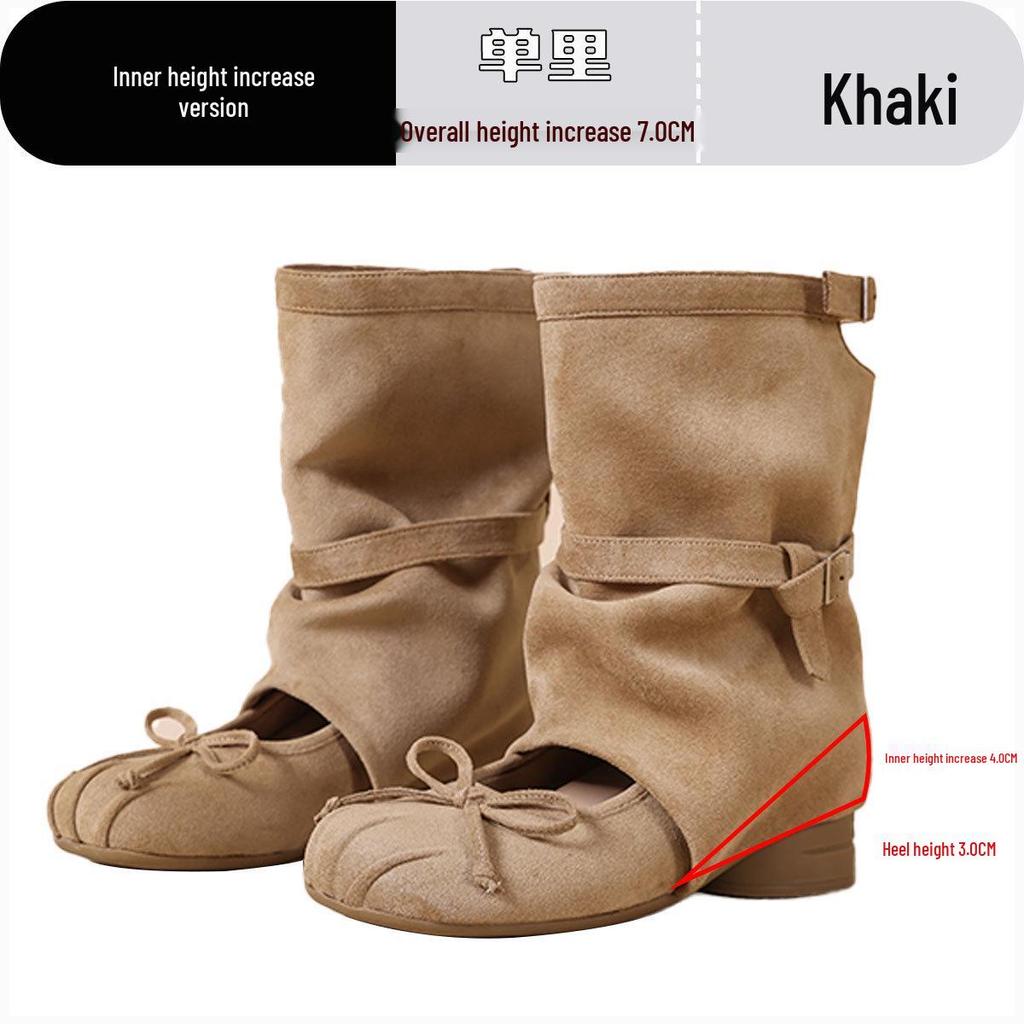 Ballet Style Women's Ruched Short Boots with Thick Sole - New for Summer 2026, Height Increasing 8CM Trendy Western Sandals.