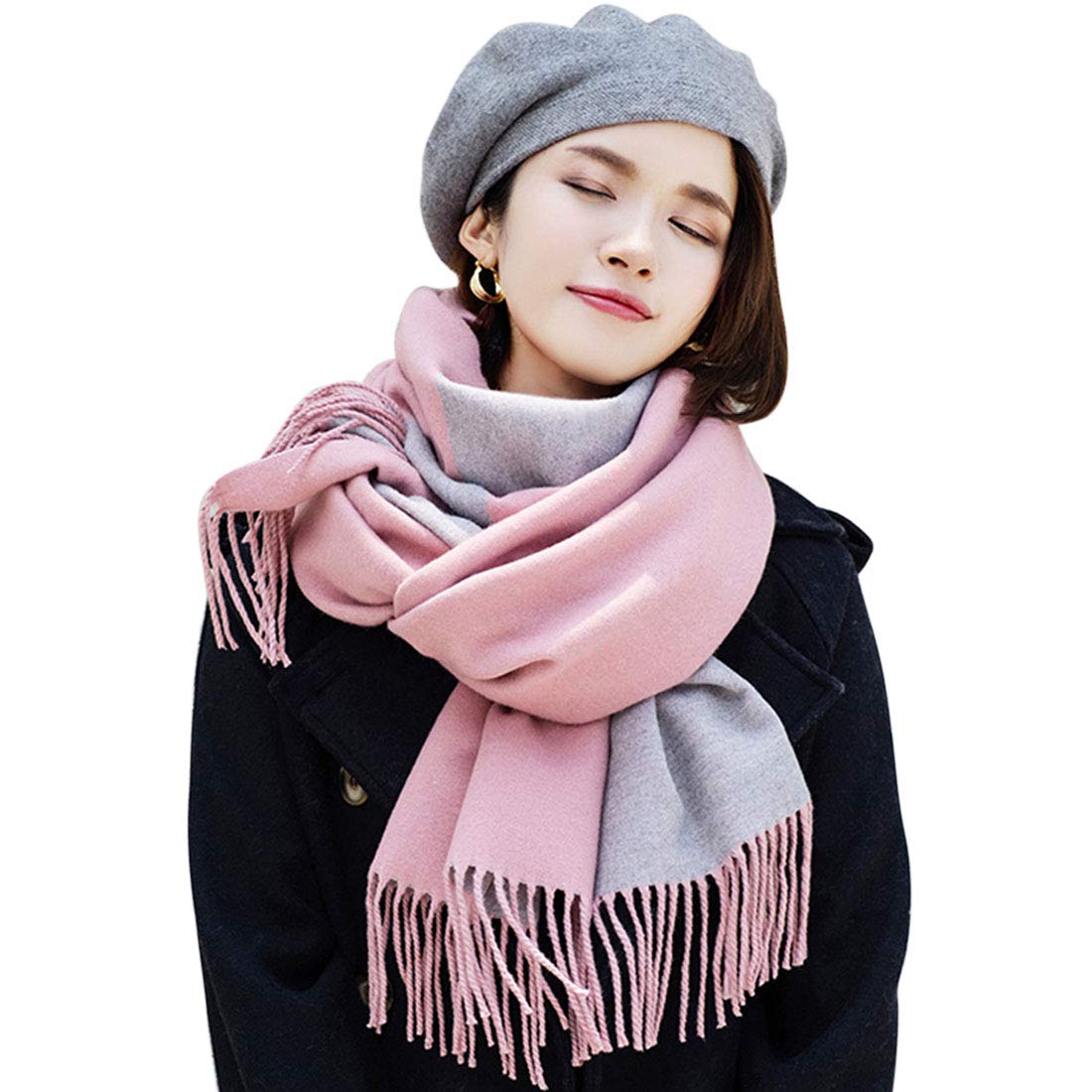 

Hoomoi Winter Solid Birthday Fringe Collar Christmas Gift Women s Cashmere-Like Scarf, Popular, Large, Thick, Double-Sided, Fashionable, Scarf, Color,