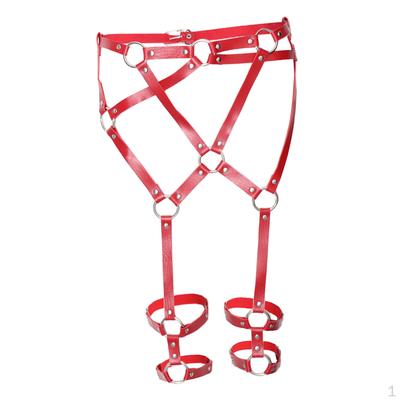 Women Leather Harness Garter Belt Adjustable Waist Leg Cage