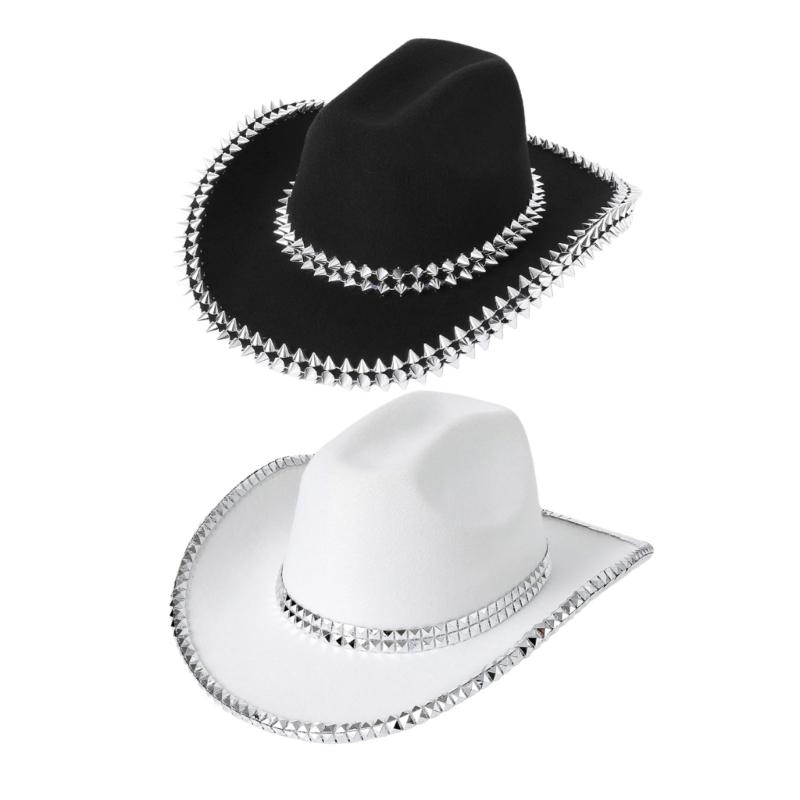 Rivets Cowboy Hats Flickering Studded Hat for Disco House Cocktails Parties