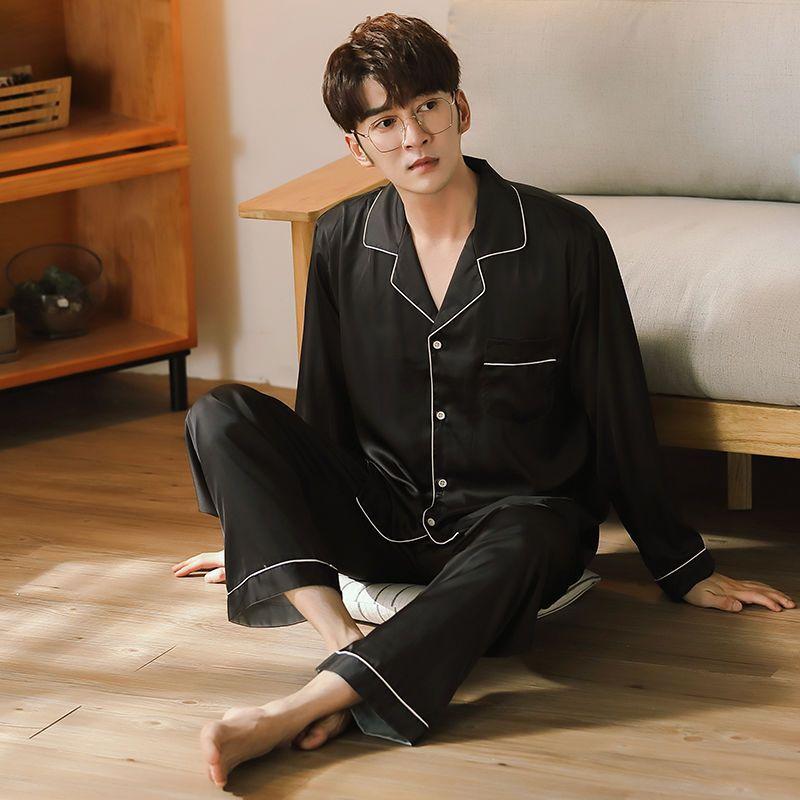 Men's Pajamas Loose Long Sleeved Cardigan Set Casual Home Wear Two-piece Set
