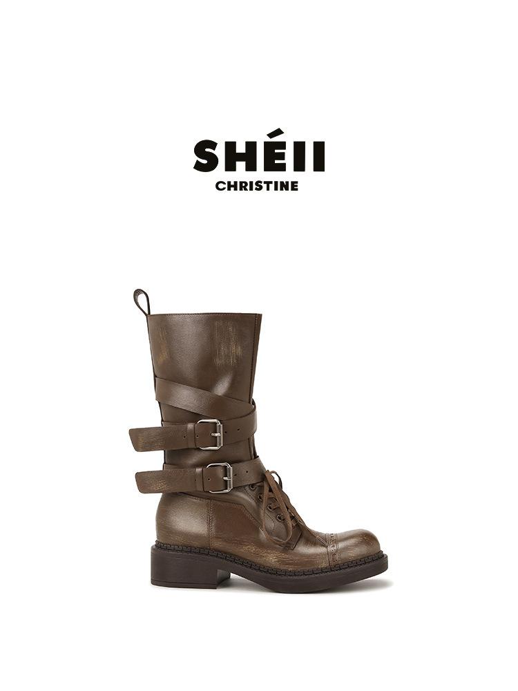 

Cowhide Su Yinyin, the same second-generation combat boots, leather buckle belt, western cowboy boots, locomotive desert short boots, women s Marti 40