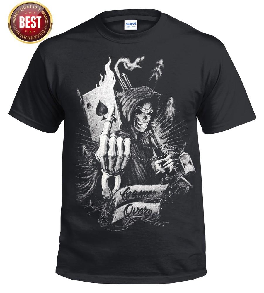 

Official Game Over T Shirt Reaper Skull Goth Card Poker Ace Metal Rock music top S