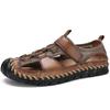 Men Sandals Hand-sewn Men Casual Shoes Pu Leather Sandals Slippers Hollow Out Outdoor Beach Shoes