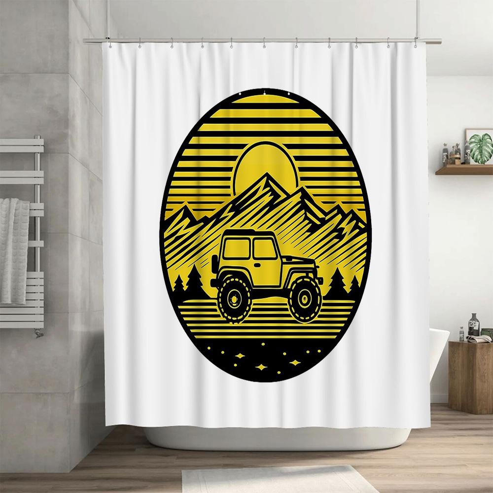 Mountain Jeep Shower Curtain Nature Adventure Outdoor Wild West Truck Vehicle Bathroom Decor Forest Backdrop Scenic Wall Hanging