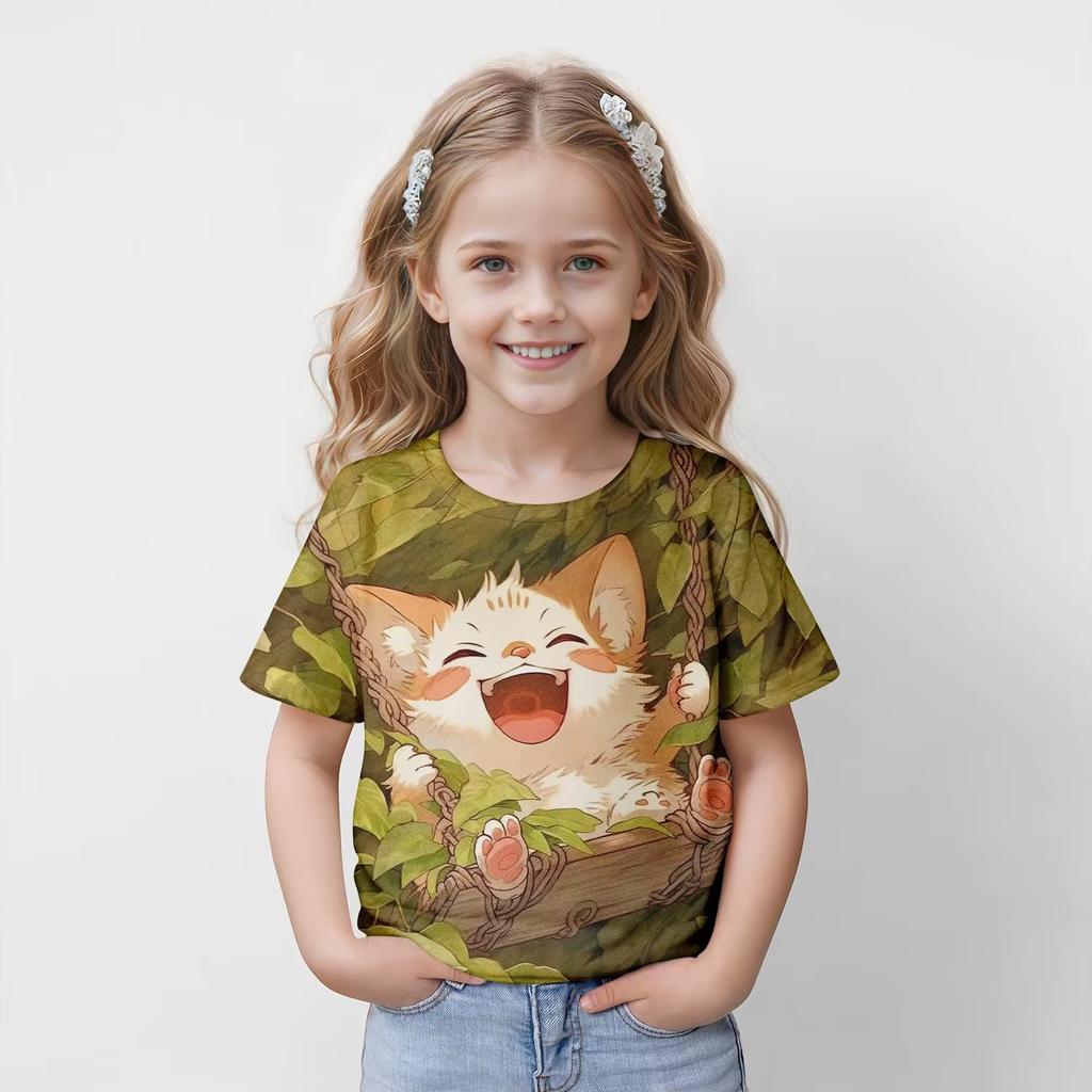 Ubrania dla dziewczynki Koszulki z krótkim rękawem z nadrukiem 3D z kreskówki Dziecięce letnie ubrania Casual Słodki Okrągły dekolt Ubrania dla dzieci Chłopiec Topy