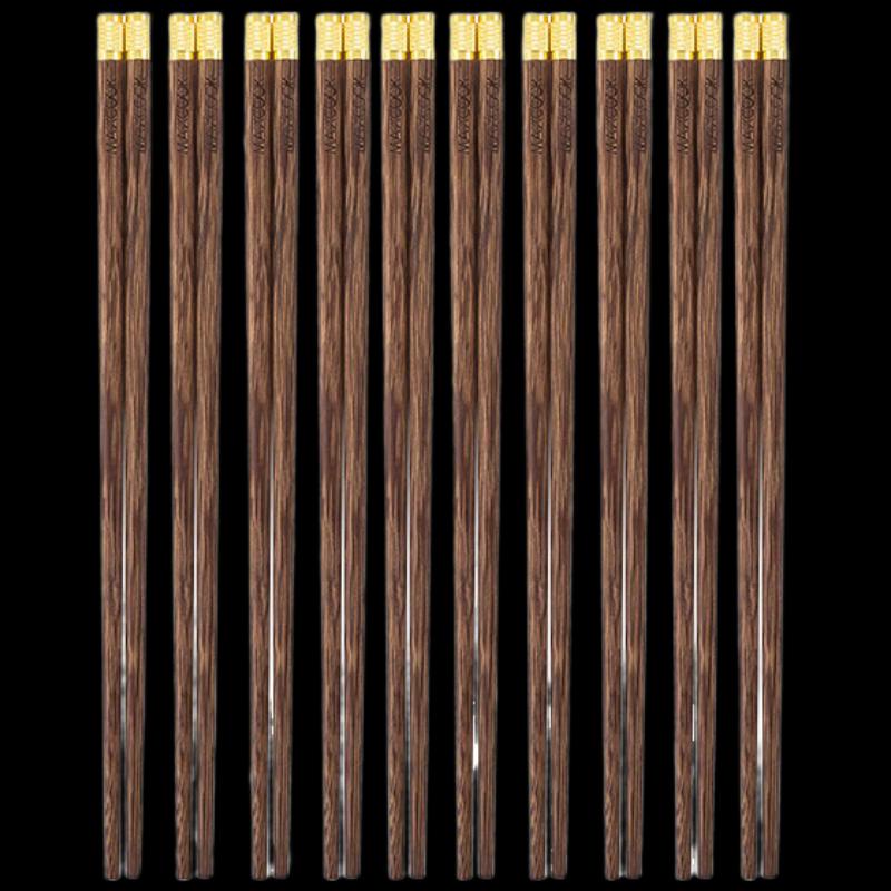 Meichu Natural Wenge Wood Chopsticks, Gold Tail (10 Pairs)