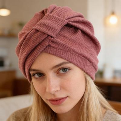 Chapeau Turban Couleur Unie Élastique Design Noué Enveloppement de Tête Épaissi Texture Gaufre Style Ethnique Indien Chapeau Turban Couvre-chef