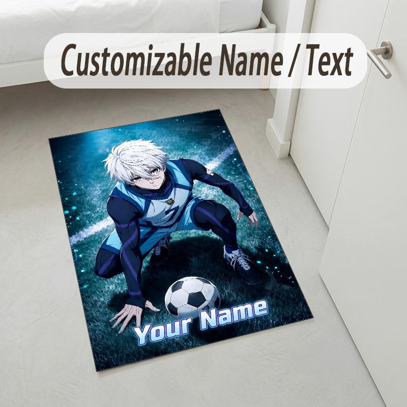 Personalized Crystal Velvet Carpet,Blue Lock Custom Printed Name, Plush Area Rug For Home Indoor Decor
