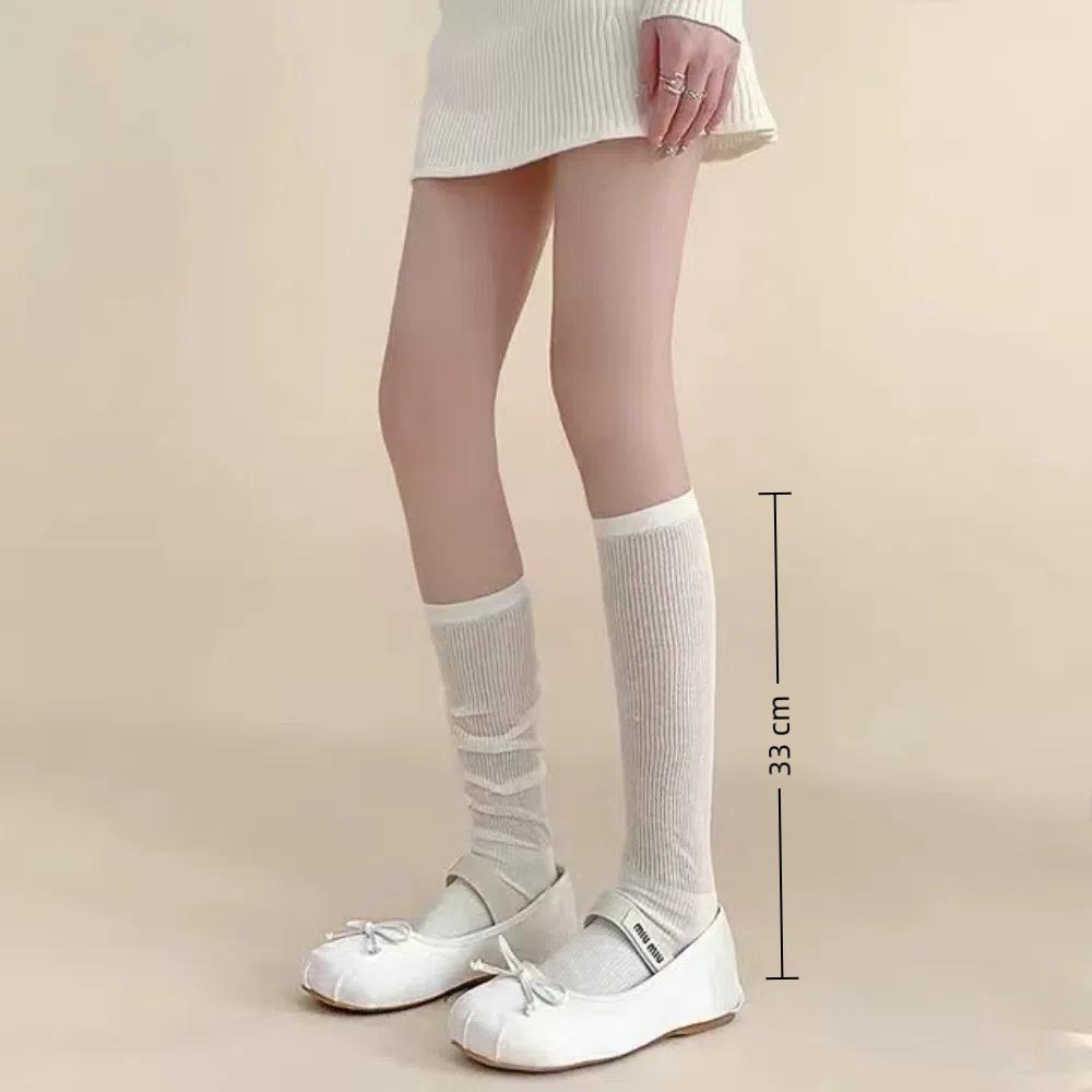 Thin Slim Calf Socks Solid Color Mesh Long Socks New Stacked Socks  Women Girl