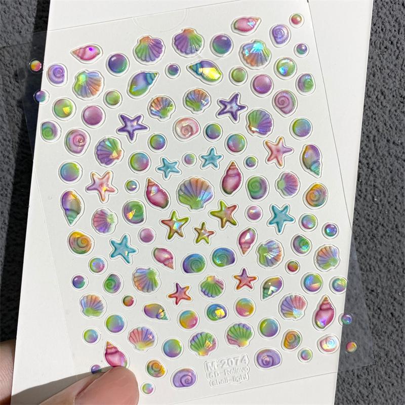 

1 Sheet Ocean Shell Jellyfish Nail Stickers Colorful Shell Conch Seastar Adhesive Nail Decal Mermaid Aurora Beach Shell Slider E