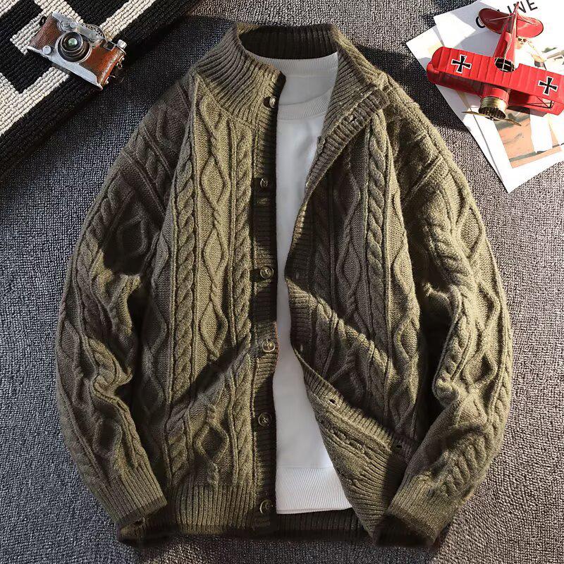 

2024 Men s Retro V-neck Sweater: Autumn/Winter Casual Knit Solid Color Jacket M коричневий