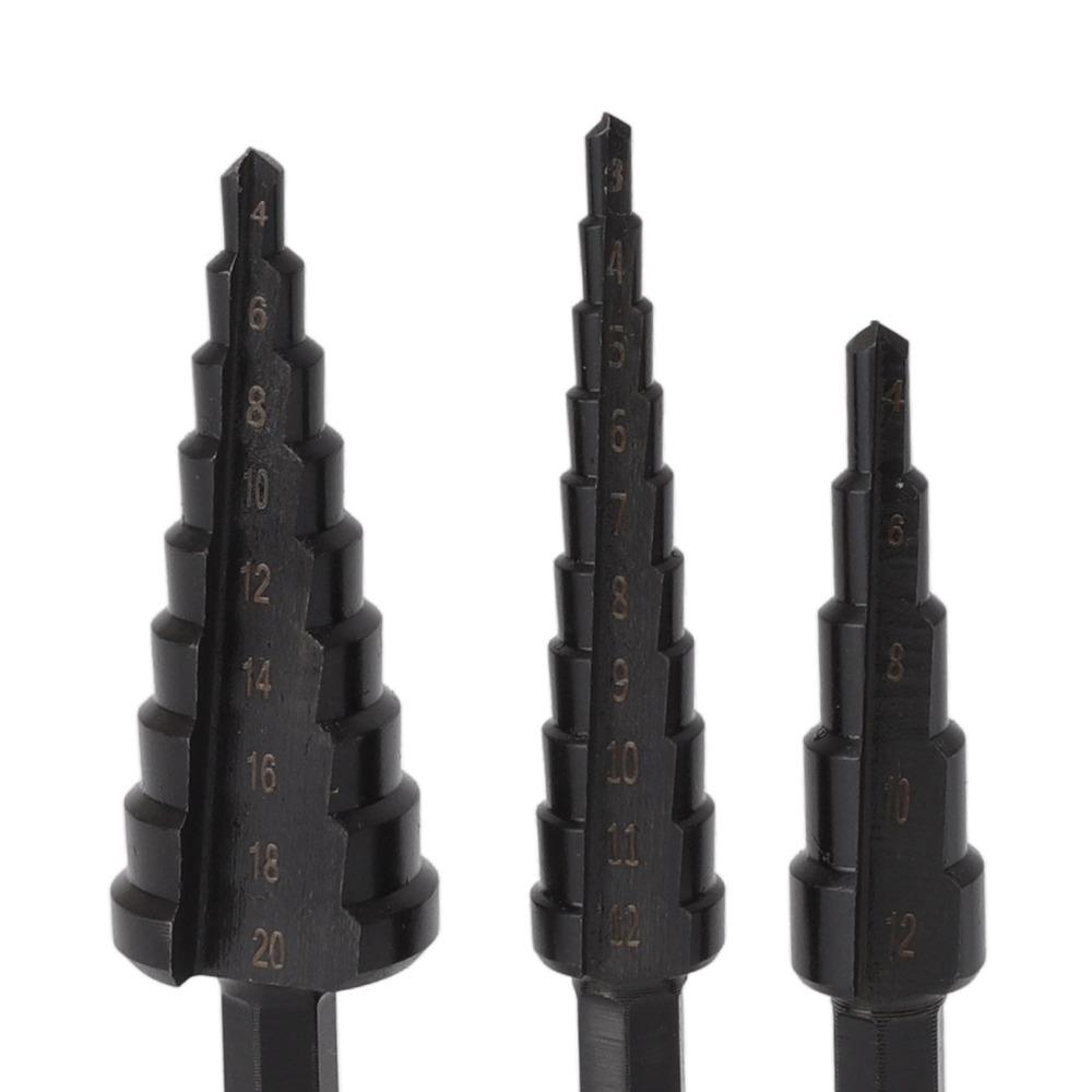 3pcs Precision Step Drill Bit Set Hex Shank Bearing Steel Step Drill Bit  Home Improvement
