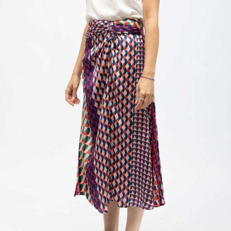 Jupe mi longue effet satiné à motifs geométriques jenny Femme LA PETITE ETOILE