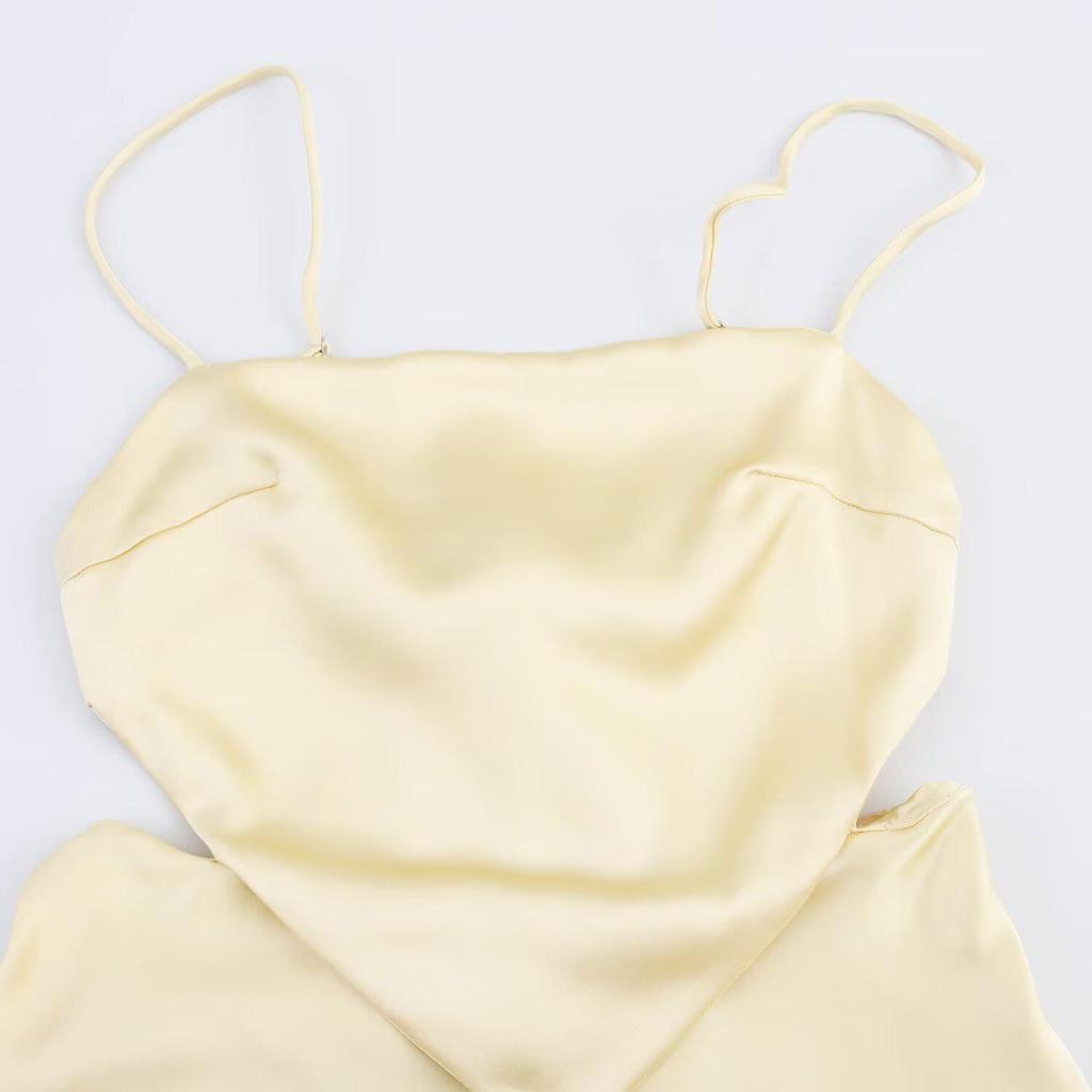 2025 Spring/Summer Women's Slim-Fit Backless Silk Satin Patchwork Dress