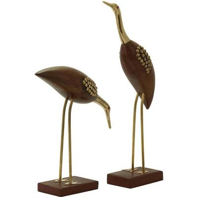 Rękodzieło Drewniany i Mosiężny Zestaw Żurawi Dekoracyjny Eksponat - 42 cm  (Mosiądz, Brązowy)