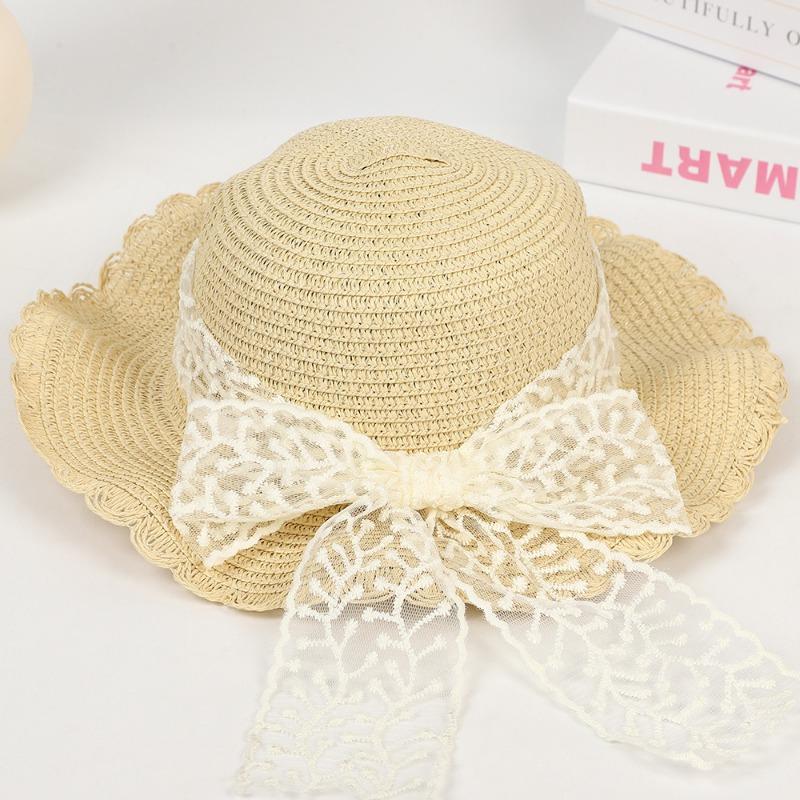 New Lace Ribbon Straw Hat Women's Summer Sunscreen Sun Hat Seaside Shade Idyllic Hat