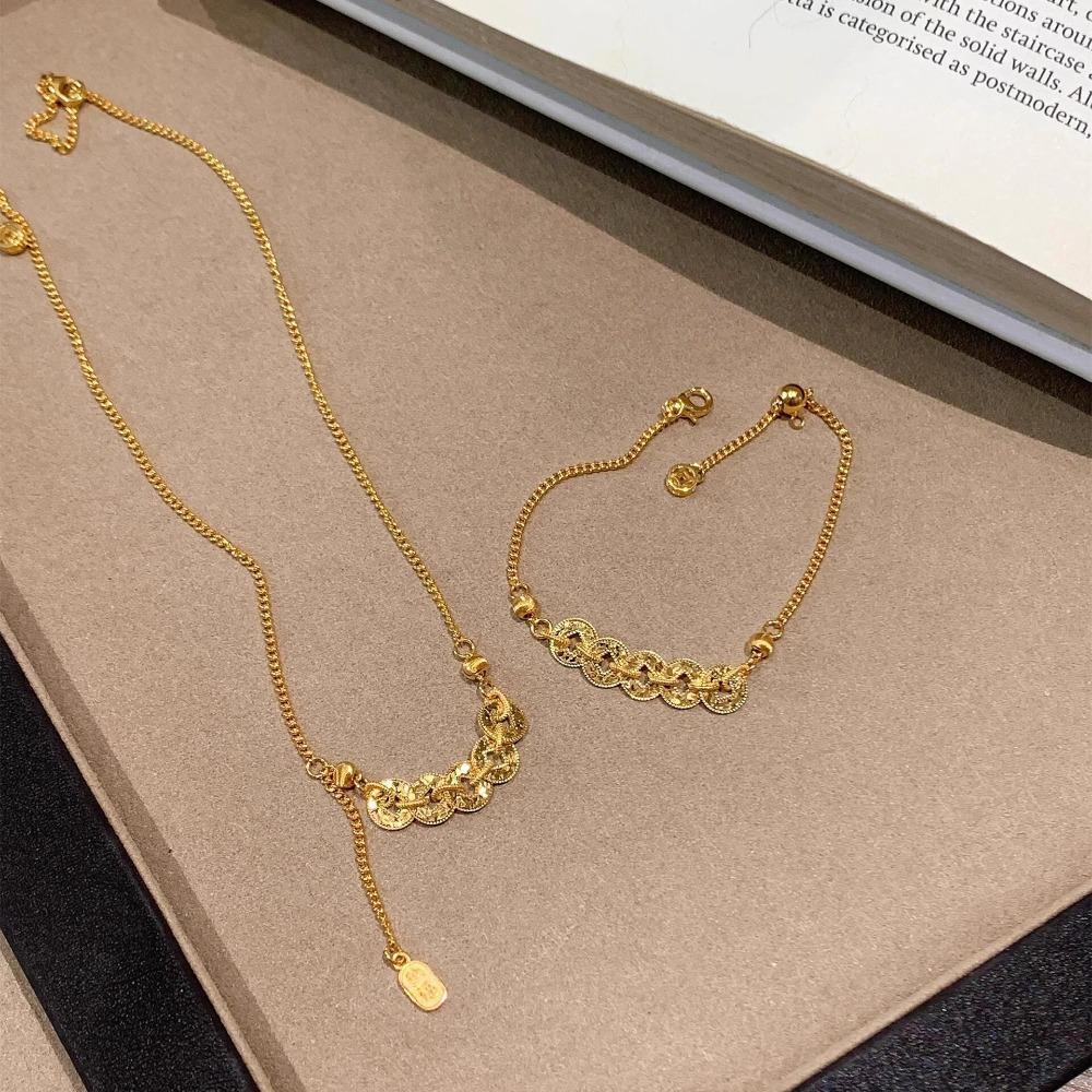 

Fashion Five Emperor Coin Earrings Real Gold Plated Money Attracting Wealth Bracelet Necklace for Women