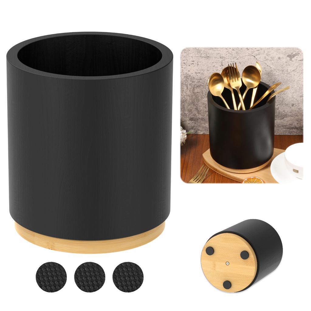 360° Rotating Utensil Holder Wooden Large Capacity Kitchenware Storage Rack Non slip Countertop Organizer Kitchen Accessories