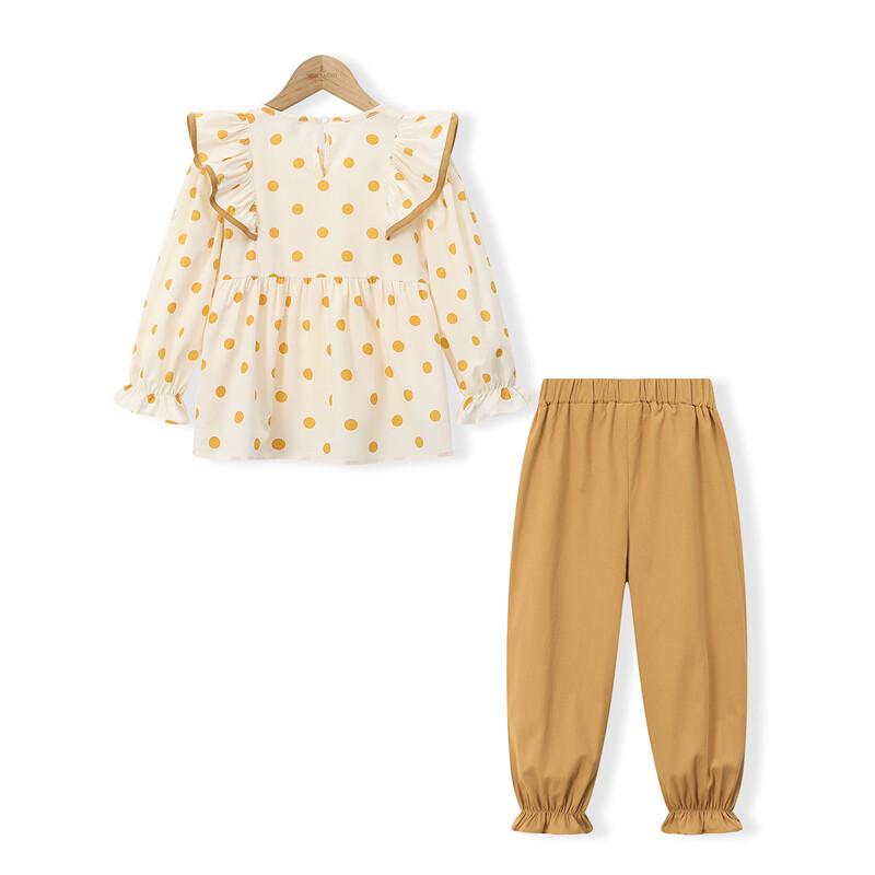 Girls' Polka Dot Ruffle Top & Harem Pants Set