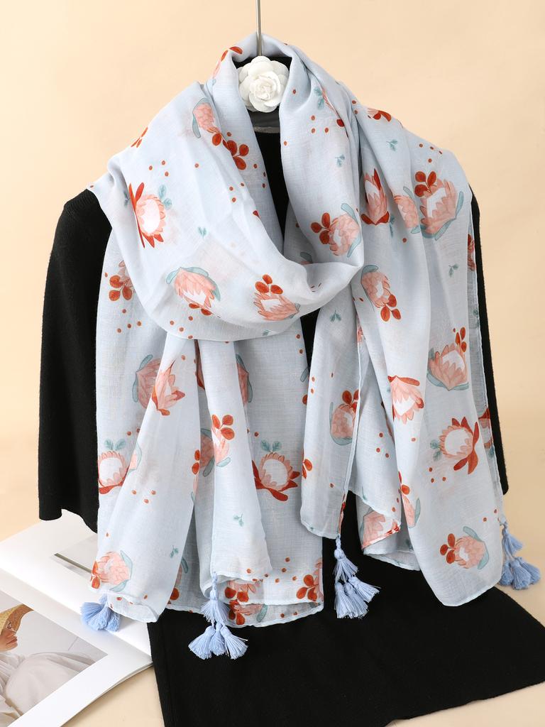 Nytt tynt bomullsskjerf for kvinner med blomstertrykk Hijab myke sjal og omslag Bohemia Kvinnelige Foulard pashmina Bandana hodeskjerf