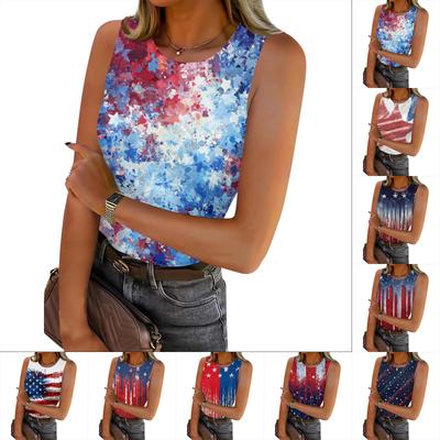 Women's Summer Fashionable Casual Independence Day Printed Round Neck Sleeveless Top Fitted Vest