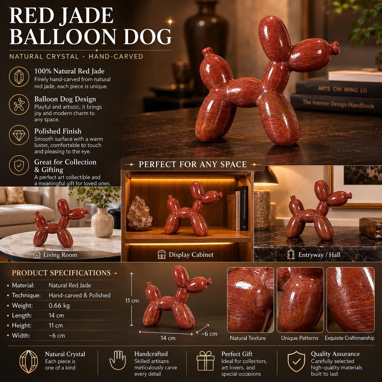 natural crystal balloon dog carving, new home decoration, hot-selling healing crystal (as the picture,11cm)