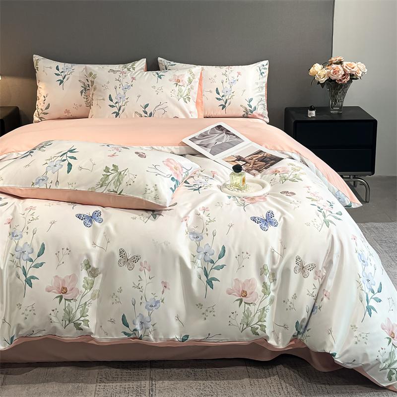 Flower Printed Duvet Cover Set Satin Silk Bed Cover Sets for Summer Queen/King Size Silky Plumones De Cama Coolling Bedding Set