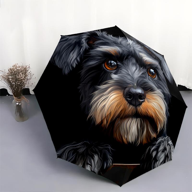 Black Schnauzer pattern, automatic folding umbrella, portable and foldable design, 8 ribs, a Christmas or birthday gift.