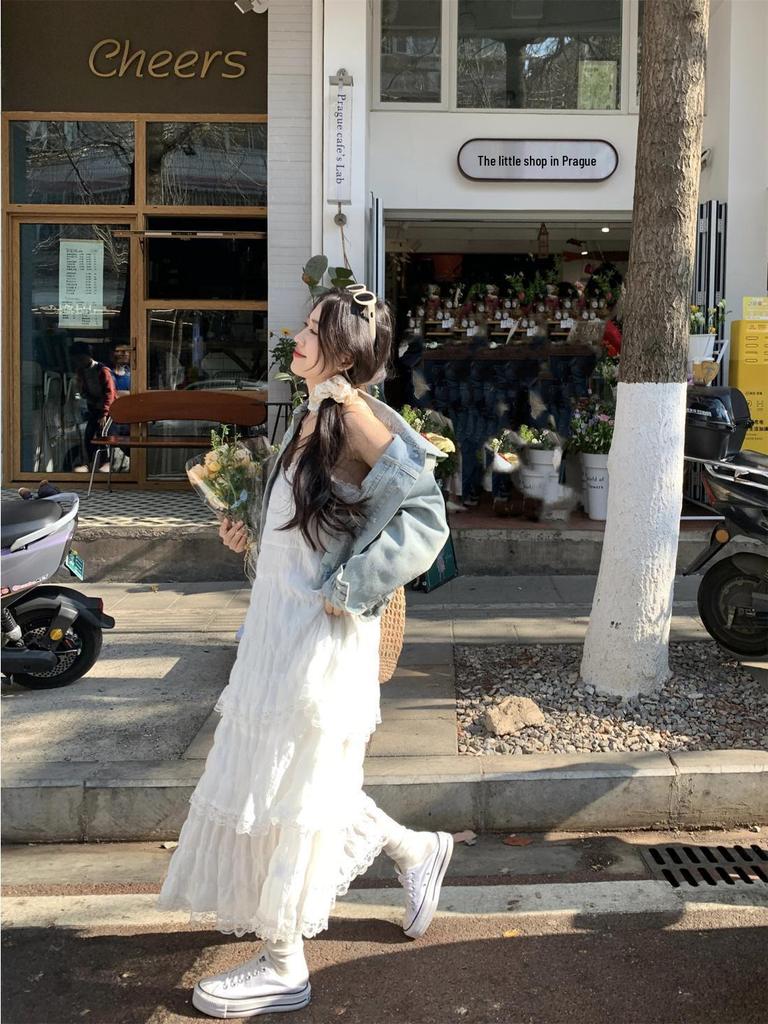 High-End French White Spaghetti Strap Dress - Summer 2026 Beach Vacation Style for Girls & Women