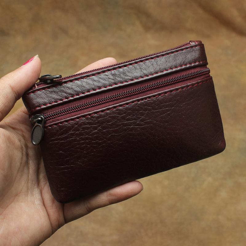 Genuine Leather Retro Coin Purse Card Holder Zipper Small Wallet Women Moneybags Mens Coins Pouch