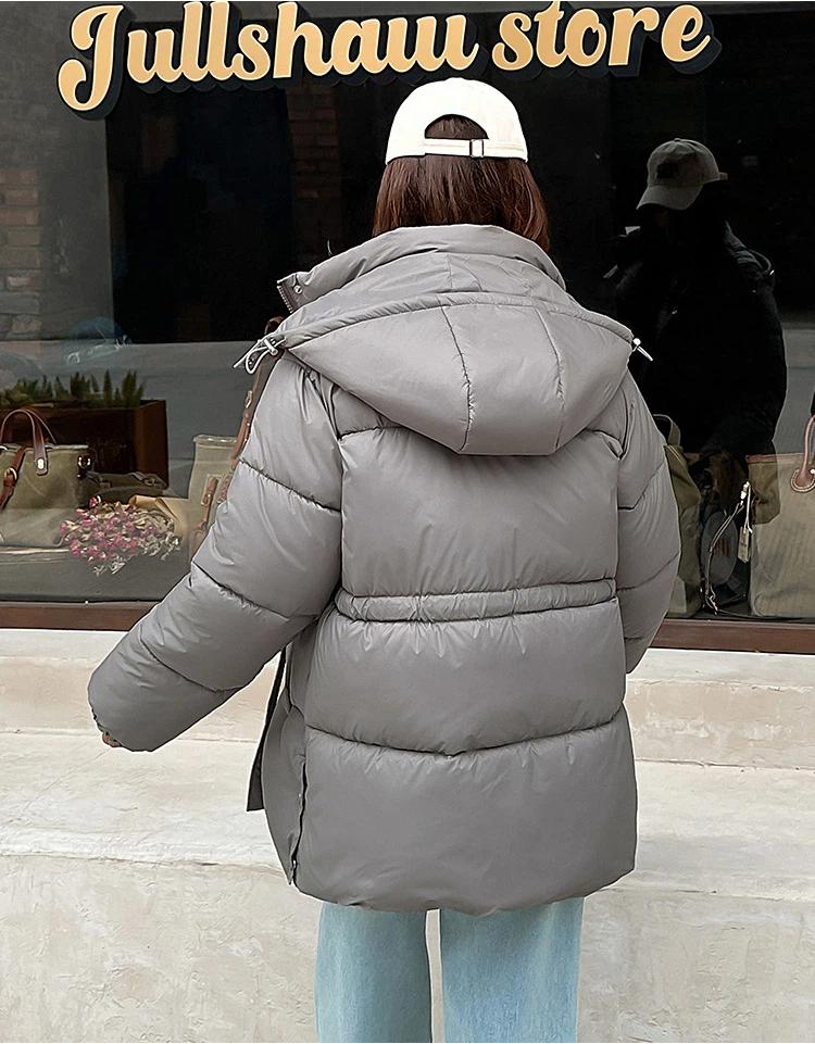 Women’s Short Hooded Windproof Thicken Warm Winter Jacket With Belt