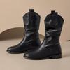 High Street Round Head Thick Heel Skinny Pleated Pile Boots Trendy Women's Autumn Western Cowboy Knight Boots Women's