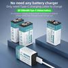 USB 9V Rechargeable Battery 1200mAh Type-C Rechargeable 9V Li-ion Battery for Helicopeter Model Multimeter Smoke Alarm