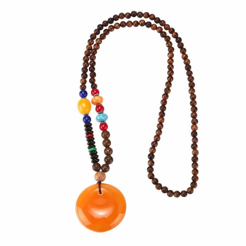 Trendy Unisex Wooden Bead Necklace: Versatile, High-End Pendant for Sweater Chains and Cotton Linen Attire