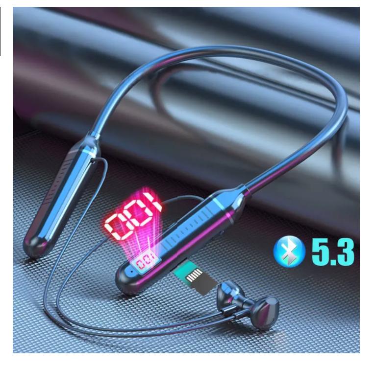 Wireless Neckband Earphone HiFi Sound Quality Bluetooth 5.3 Headphone with LED Power Display Neck Hanging Earbuds