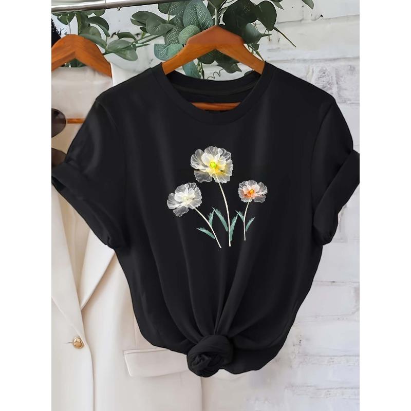 

Women Round Neck Short Sleeve T-Shirt Trendy Street Style Casual Party Spring Summer Comfortable Fashion Top 4XL чорний