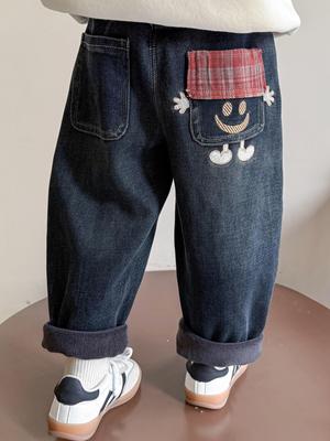 Baby Girls' Fleece-Lined Jeans - Thick, One-Piece Winter Pants for Autumn/Winter 2025
