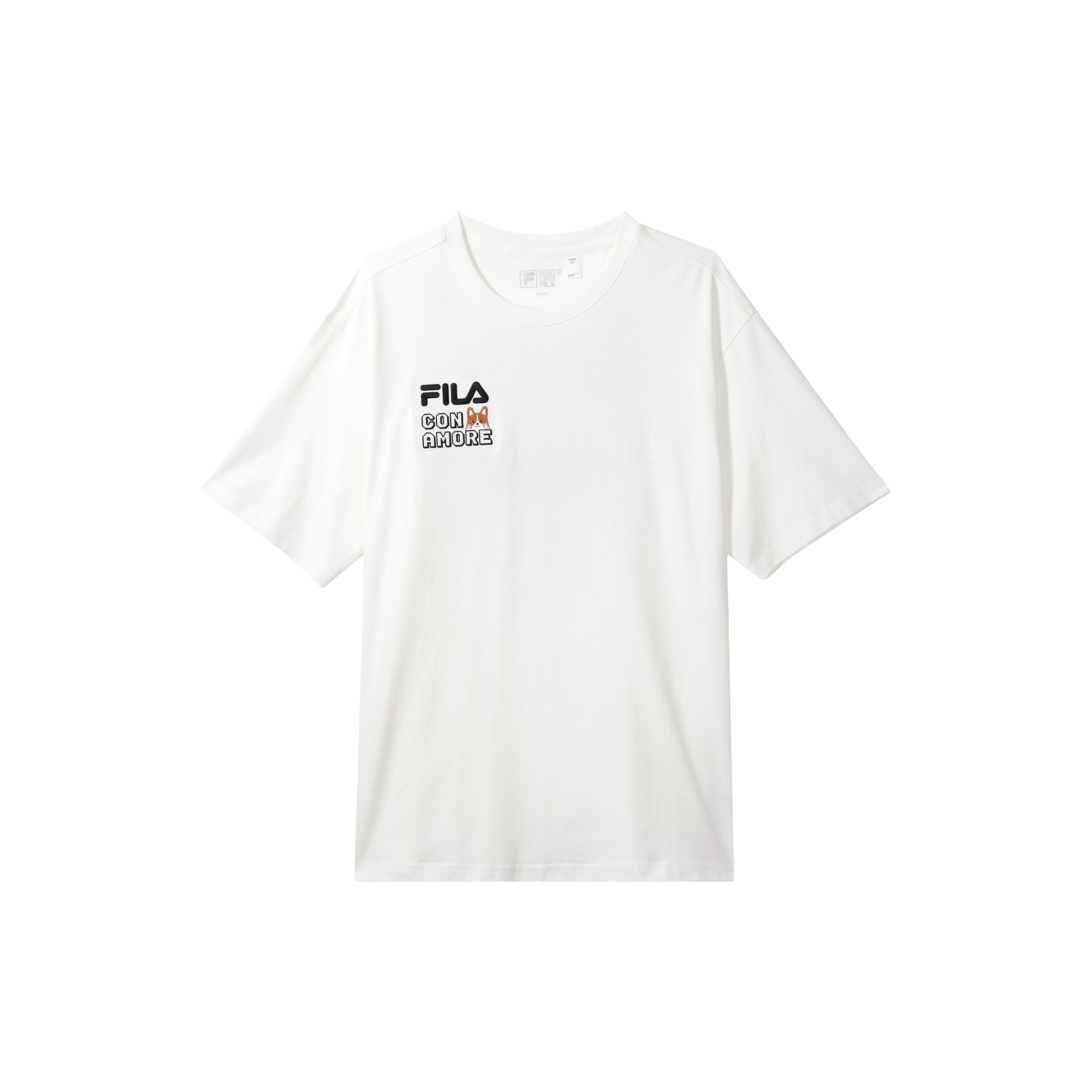 

FILA Letter Print Round Neck Casual Short Sleeve T-Shirt Unisex Tops Cloud-White F11U429102FWT S