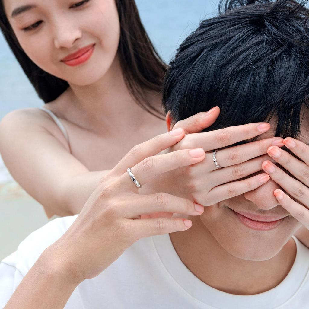 FANCIME Matching Rings for Men and Set of Ribbon Cut Rings with Zirconia and Sterling Silver Sparkling Couples Engagement Wedding White Day