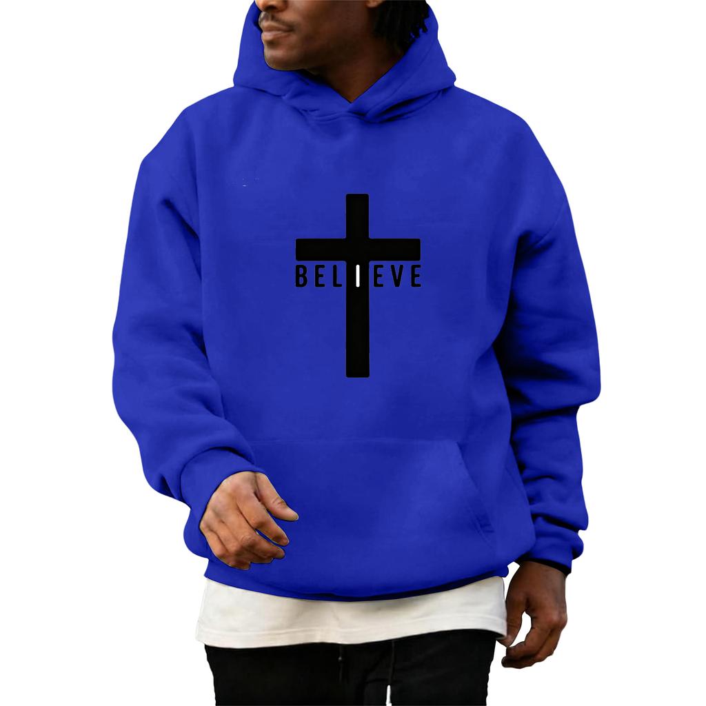 Sweatshirts For Men Christ Cross Pullover Hoodie Inspirational Graphic Long Sleeve Sweatshirt