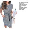 Women's Striped Short Sleeve T-Shirt Dress Casual Tie Waist Midi Dress with Pockets Summer Crewneck Loose Sundress