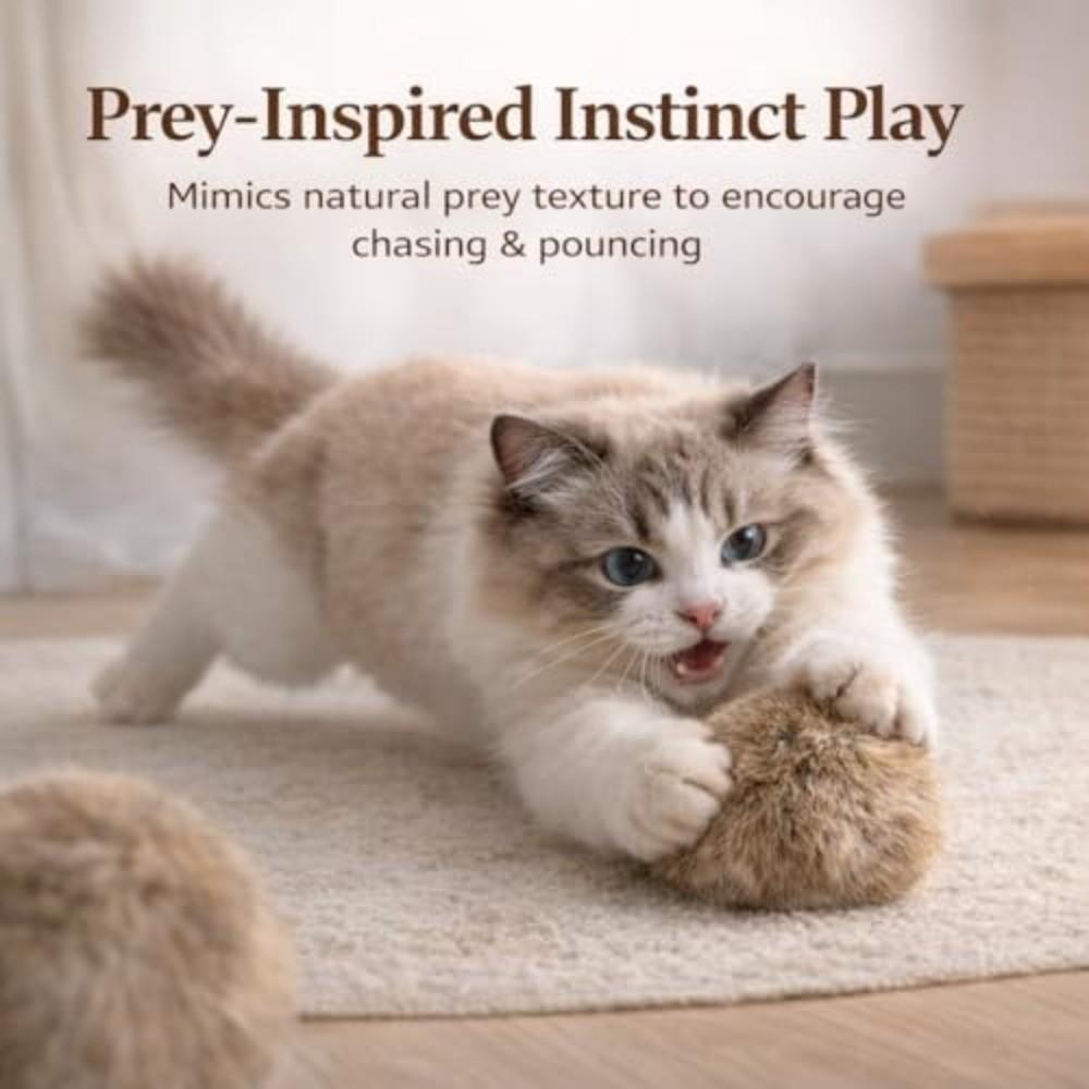 New Rabbit Fur Cat Ball Durable Soft Fluffy Cat Scratch Resistant Pet Sniffing for Indoor Cats Kicks Chase Games