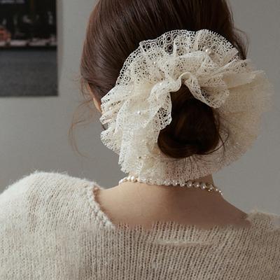 Banda para el pelo de intestino grueso de doble capa de encaje de tela, cuerda para el pelo femenina de moda, nicho versátil de personalidad, accesorios para el pelo frescos para mujer